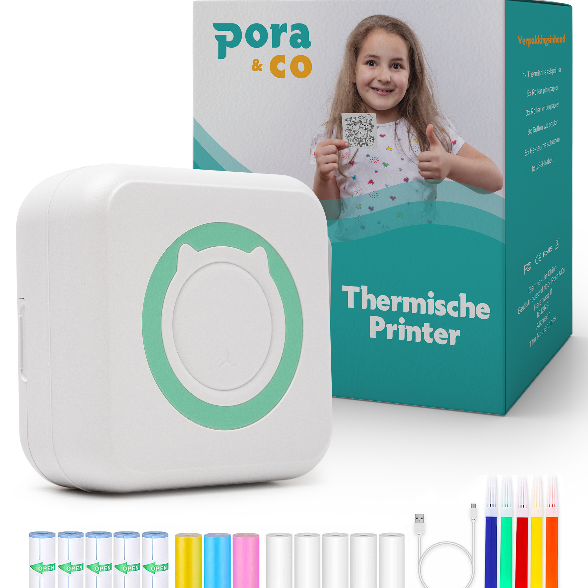 Mini printer voor mobiel in het groen van Pora & Co, handig voor studenten