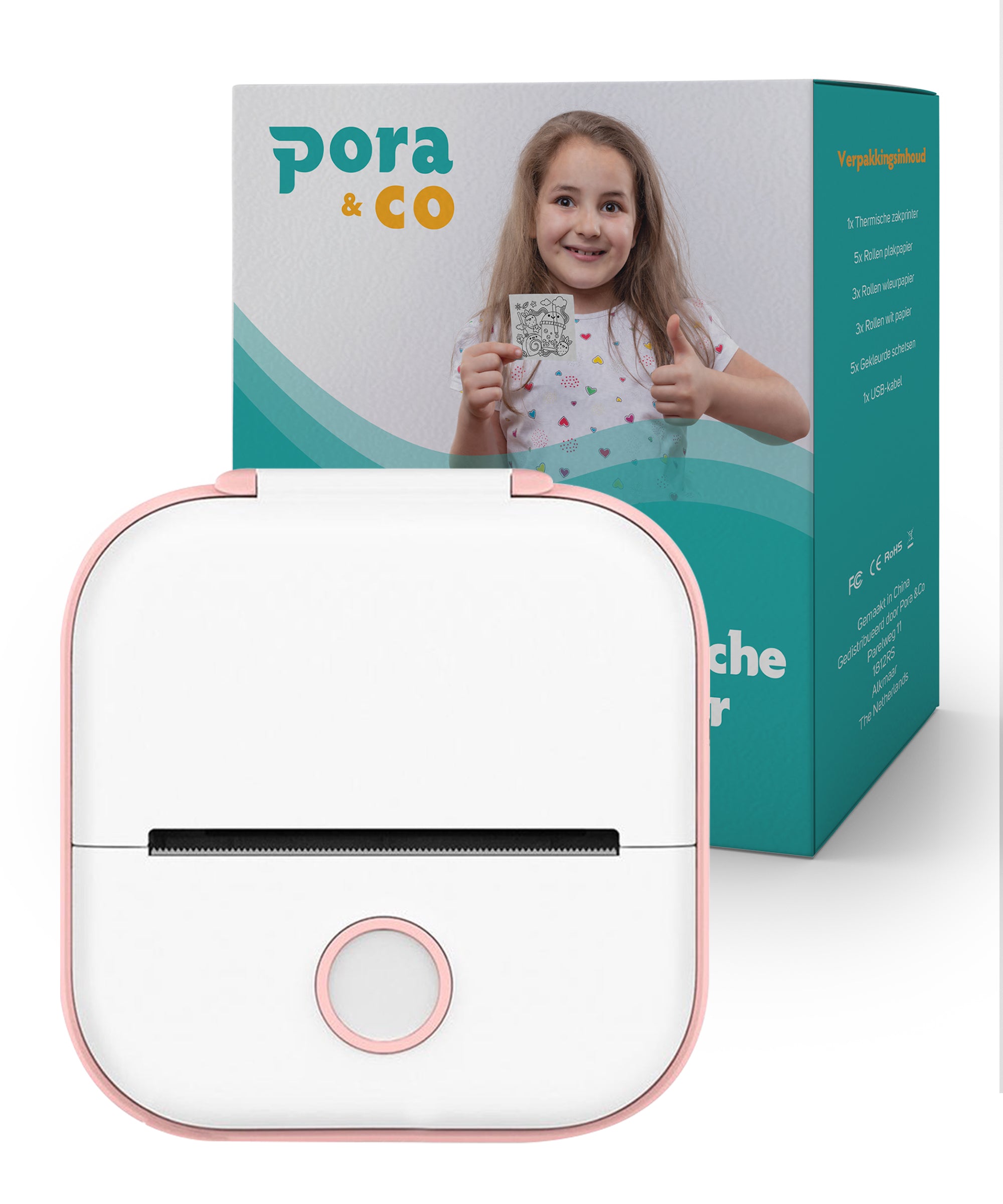 Pora&Co - Mini Fotoprinter Voor Smartphone - Roze