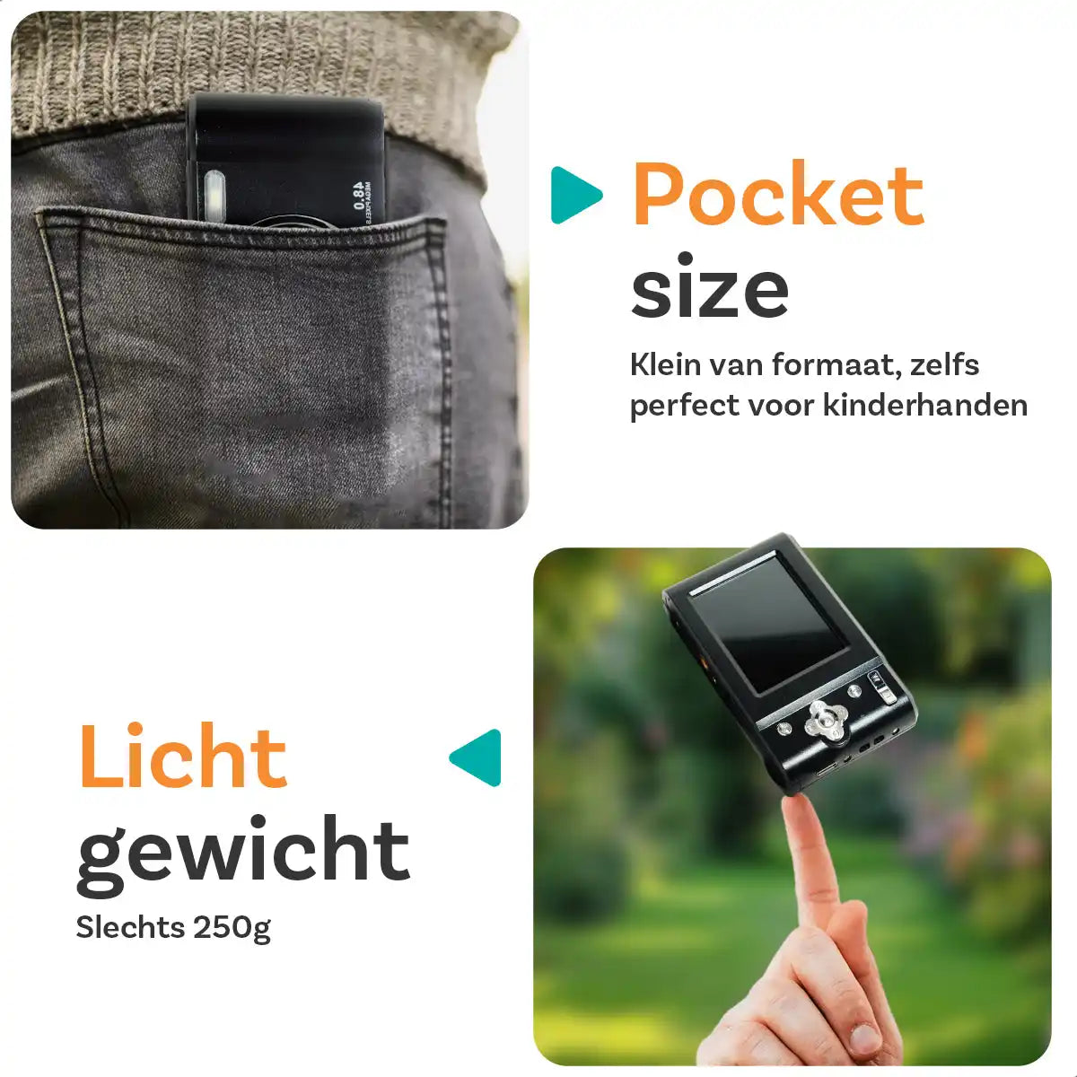 Compact zwart handapparaat.