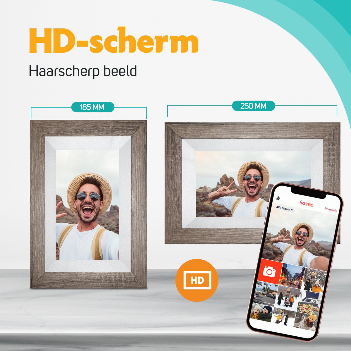 Digitale Fotolijst donker bruin/Wit Met Wifi & Frameo App - 17,8cm - Elektronica