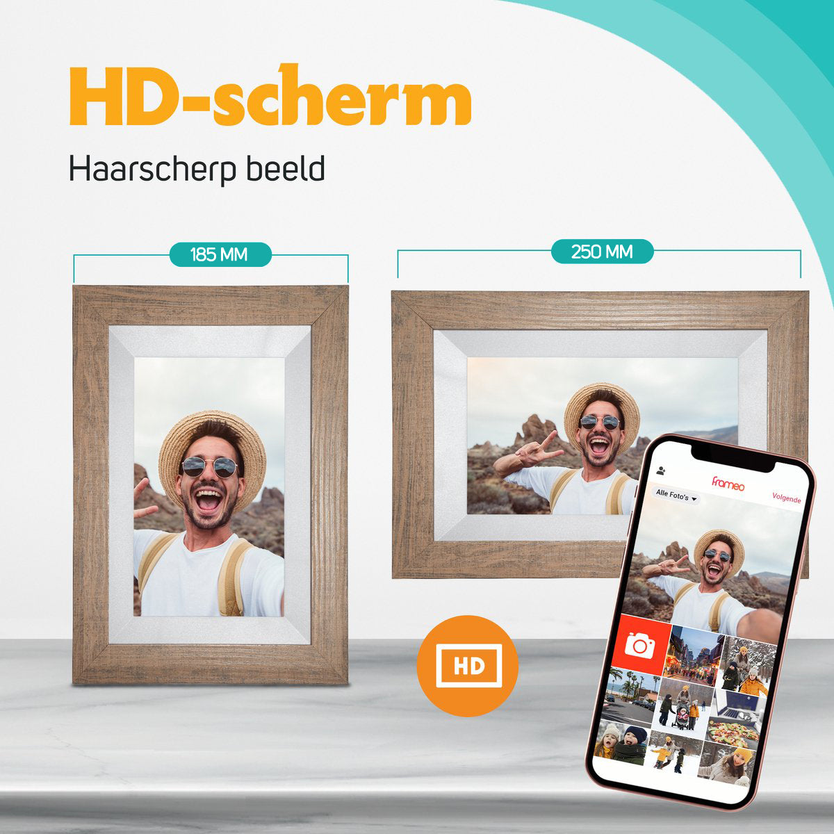 Digitale Fotolijst Licht bruin/Wit Met Wifi & Frameo App - 17.8cm - Elektronica