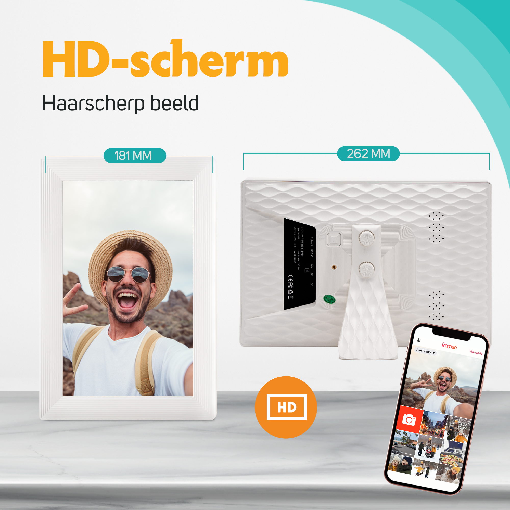 Digitale Fotolijst Wit Met Wifi & Frameo App - 25.4cm