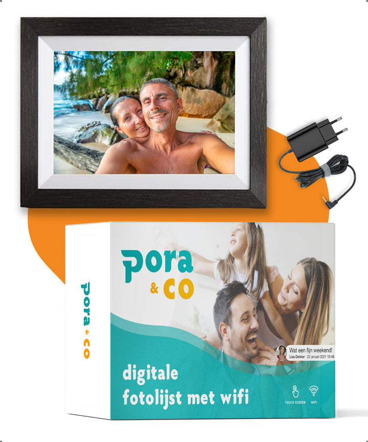 Doos met inhoud van Pora & Co digitale fotolijst