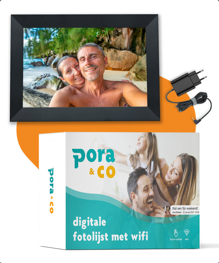 Doos met inhoud van Pora & Co digitale fotolijst