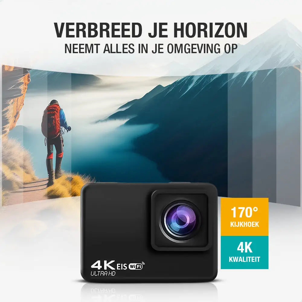 Pora&Co Action Camera 4K met EIS Waterdichte behuizing - Elektronica