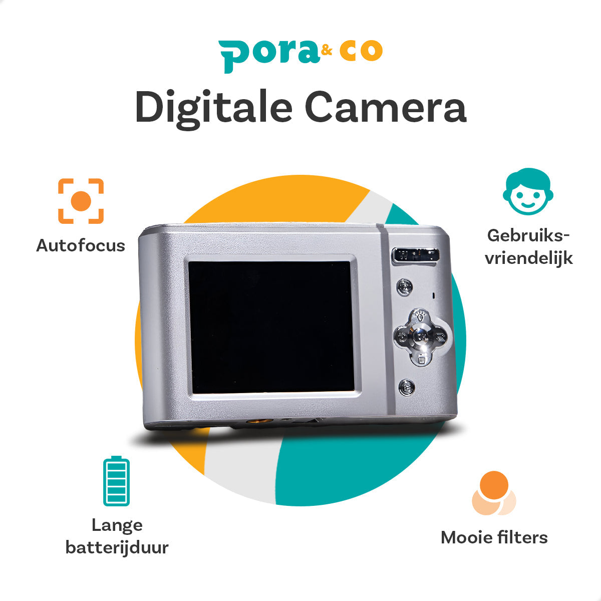 Pora&Co - Digitale Camera - Fototoestel - Digitale Fotocamera - Compact Camera - Vlog Camera - Voor Kinderen