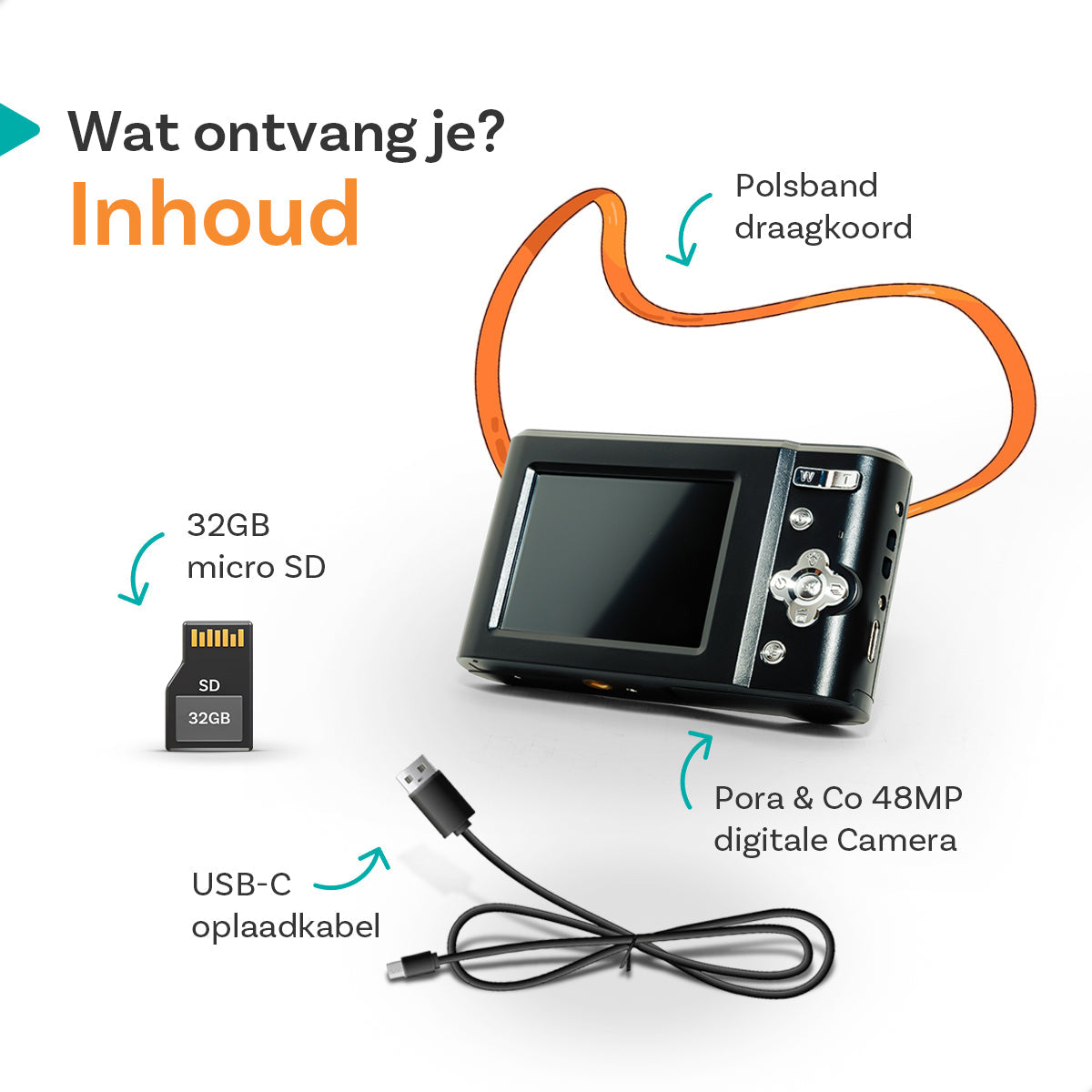 Pora&Co - Digitale Camera - Fototoestel - Fotocamera - Compact Camera - Vlog Camera - Voor Kinderen - Inclusief 32GB