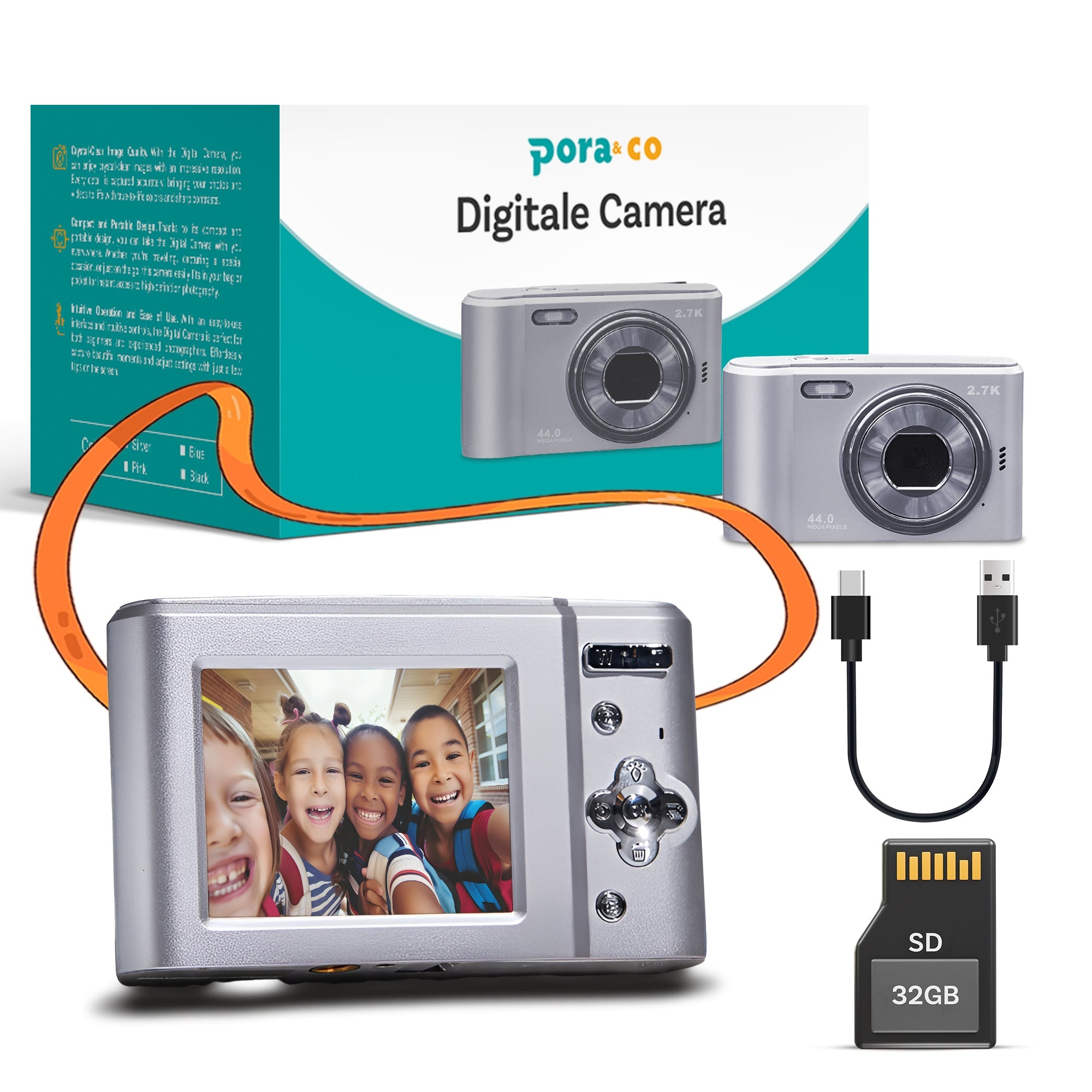 Pora&Co - Digitale Camera - Fototoestel - Digitale Fotocamera - Compact Camera - Vlog Camera - Voor Kinderen