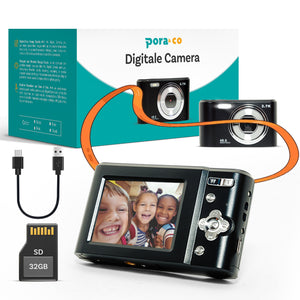 Pora&Co - Digitale Camera - Fototoestel - Fotocamera - Compact Camera - Vlog Camera - Voor Kinderen - Inclusief 32GB