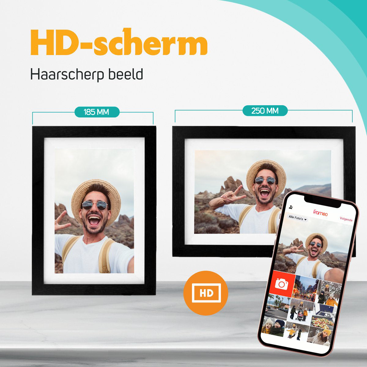 Digitale Fotolijst Zwart Hout Met Wifi & Frameo App - 17.8cm