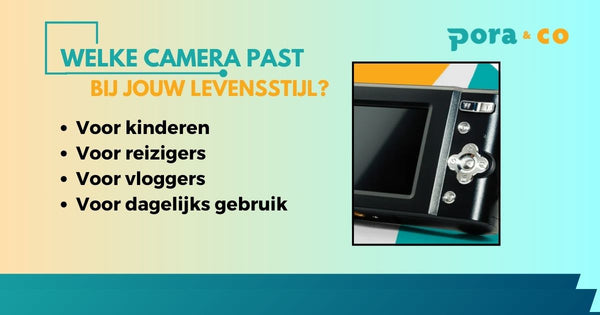 Close-up van een camera met kleurrijke achtergrond en gebruikstips