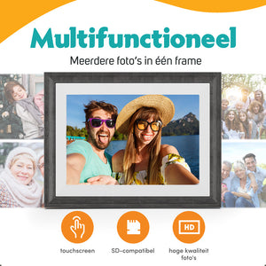 Digitale fotolijst Wit & bruin hout met wifi & frameo app - 25.4cm