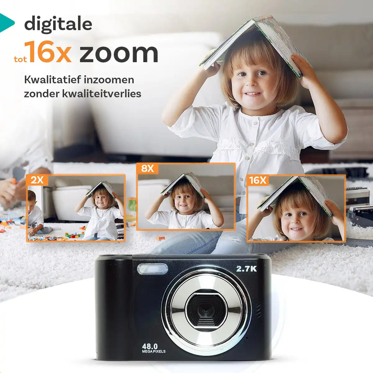 Zwarte digitale camera.