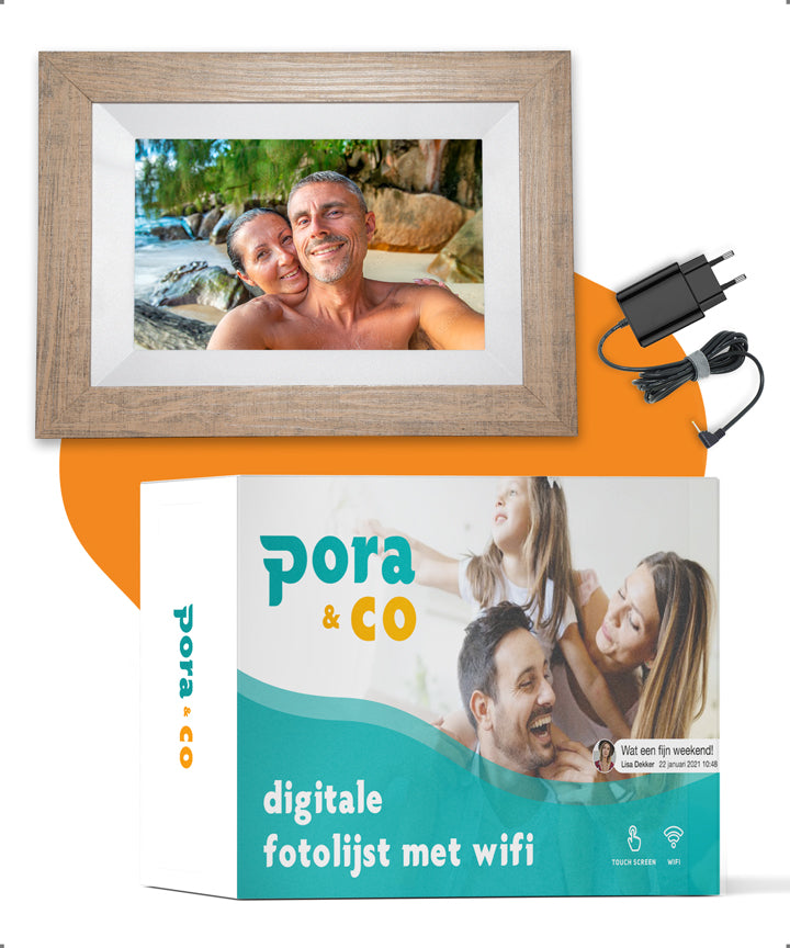 Doos met inhoud van Pora & Co digitale fotolijst